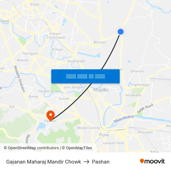 गजानन महाराज मंदिर चौक to पाषाण map