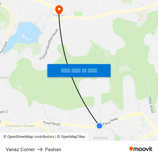 वनाज कॉर्नर to पाषाण map