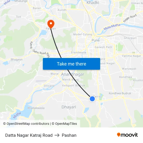 दत्त नगर कात्रज रोड to पाषाण map