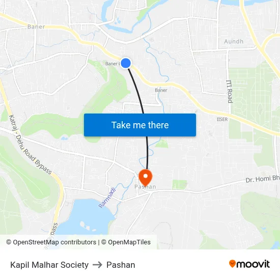 कपिल मल्हार सोसायटी to पाषाण map