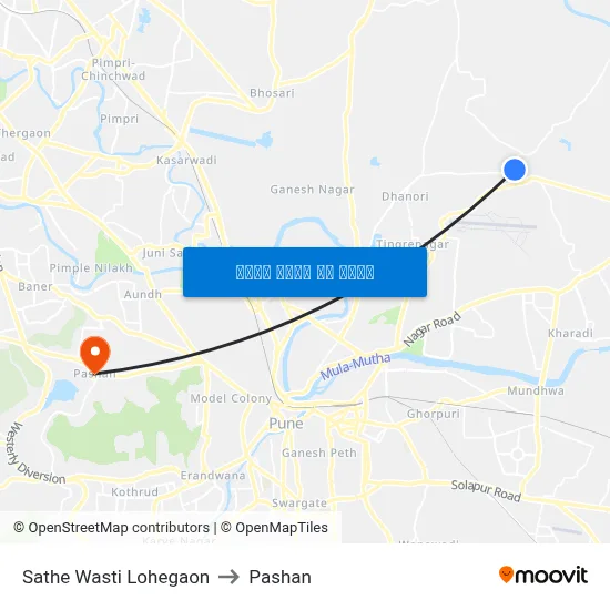 साठे वस्ती लोहगाव to पाषाण map