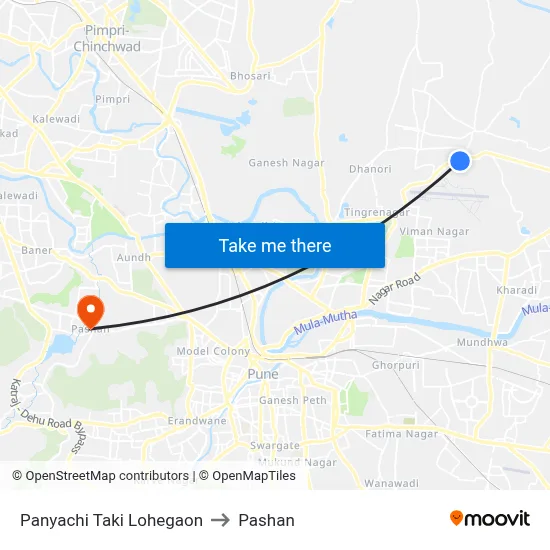 पाण्याची टाकी लोहगाव to पाषाण map