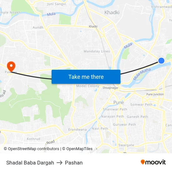 Shadal Baba Dargah to Pashan map