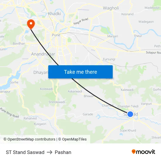एसटी स्टैंड सासवड to पाषाण map