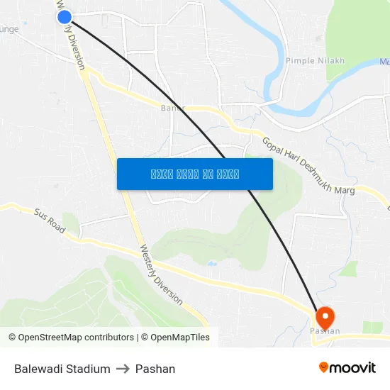 बालेवाडी स्टेडियम to पाषाण map