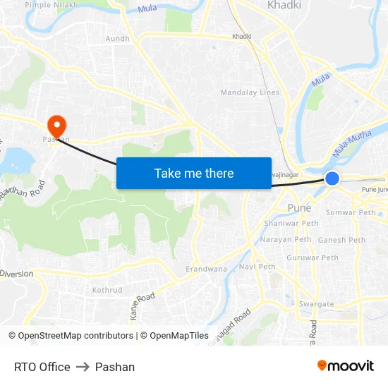 RTO Office to Pashan map