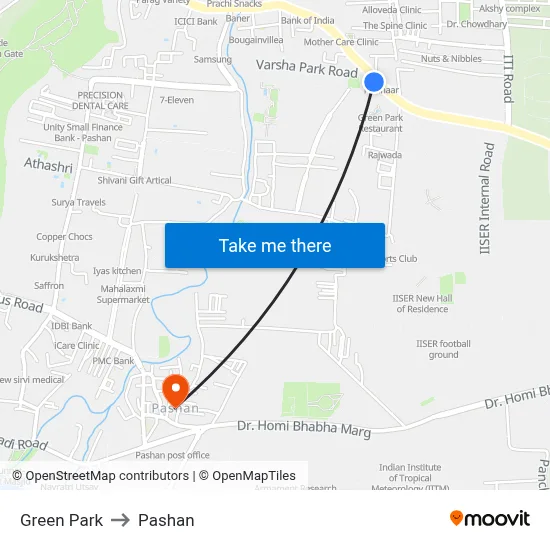 ग्रीन पार्क to पाषाण map