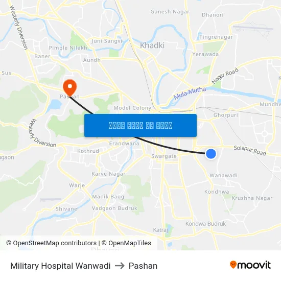 मिलिट्री हॉस्पिटल वानवडी to पाषाण map