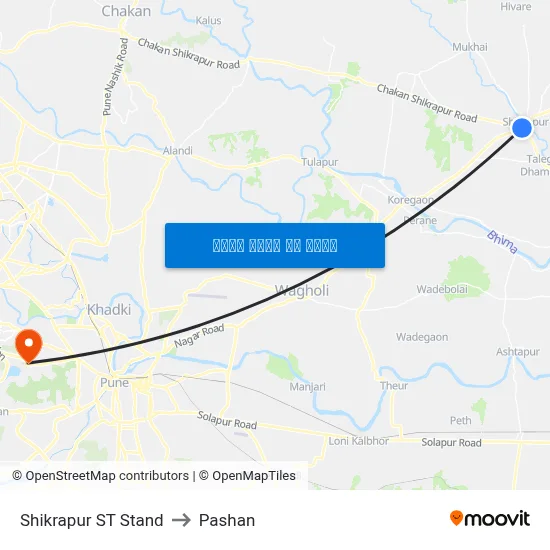 शिक्रापुर एसटी स्टैंड to पाषाण map