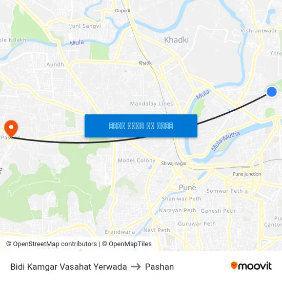 बीडी कामगार वसाहत येरवडा to पाषाण map
