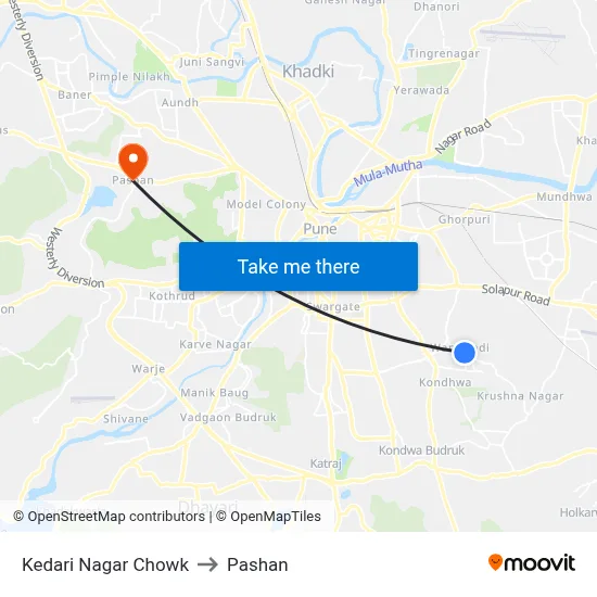 Kedari Nagar Chowk to Pashan map