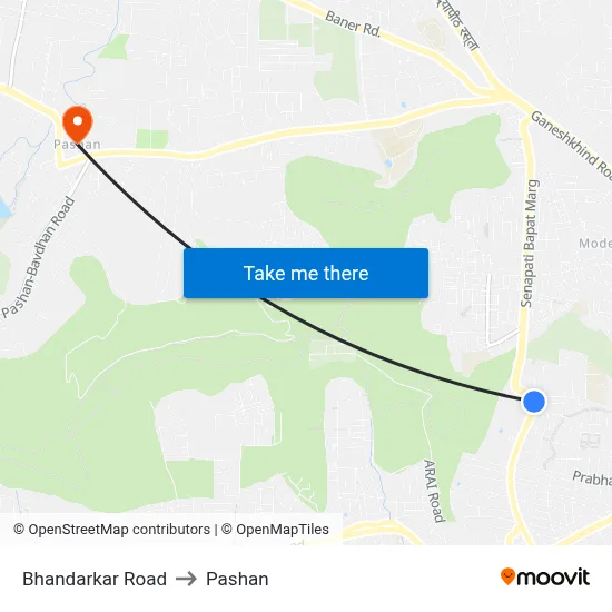 भंडारकर रोड to पाषाण map