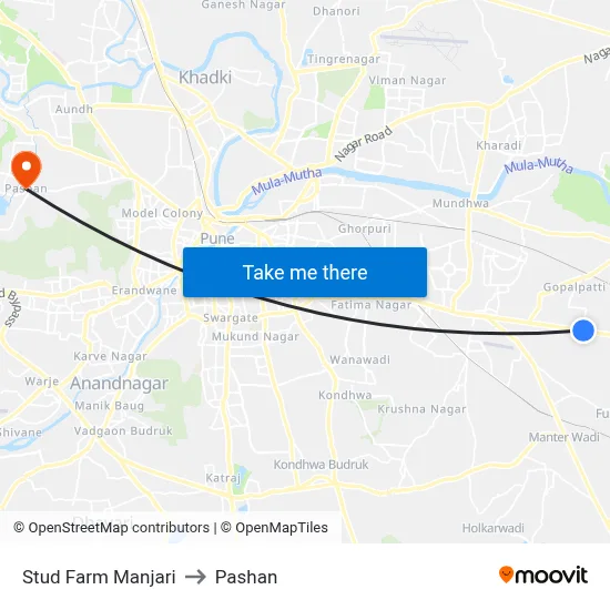 स्टड फार्म मांजरी to पाषाण map