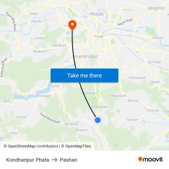 कोंढणपुर फाटा to पाषाण map