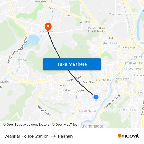 अलंकार पुलिस स्टेशन to पाषाण map