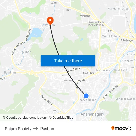 शिप्रा सोसाइटी to पाषाण map