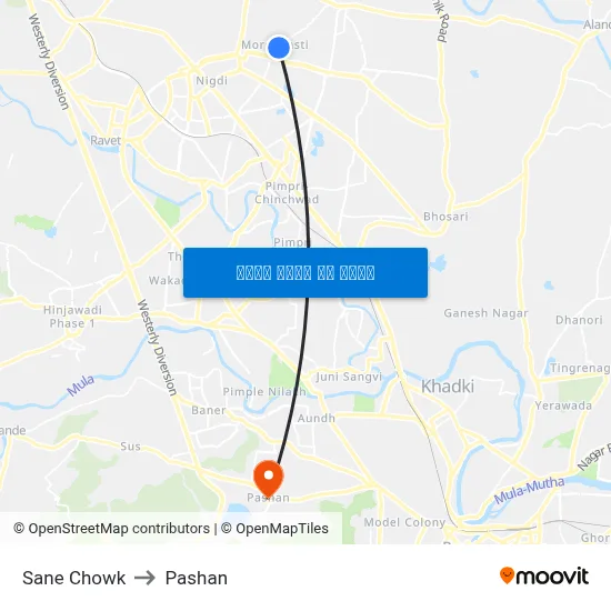 साने चौक to पाषाण map