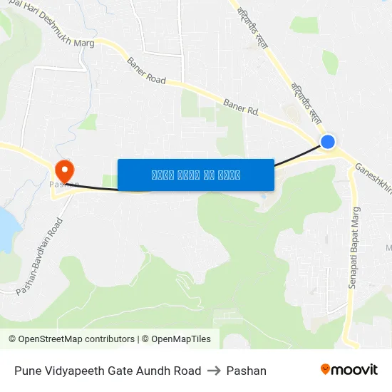 पुणे विद्यापीठ गेट औंध रोड to पाषाण map