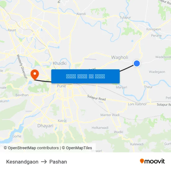 केसनंदगाव to पाषाण map