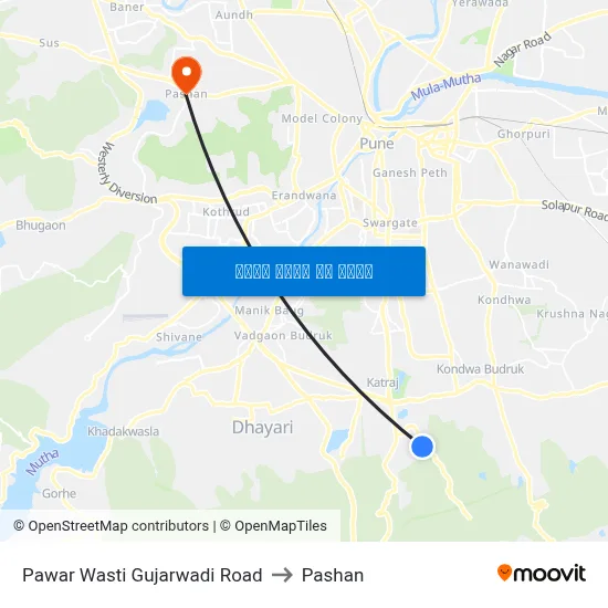 पवार वस्ती गुजरवाड़ी रोड to पाषाण map