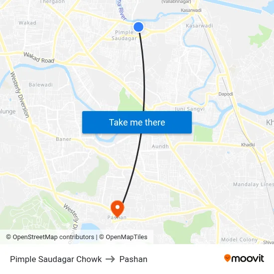 Pimple Saudagar Chowk to Pashan map