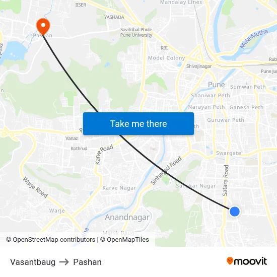 वसंतबाग to पाषाण map