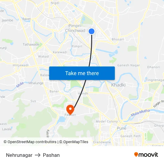 नेहरूनगर to पाषाण map