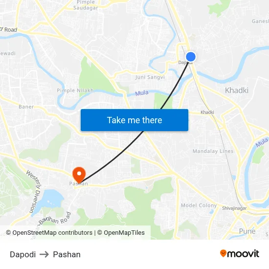 दापोडी to पाषाण map