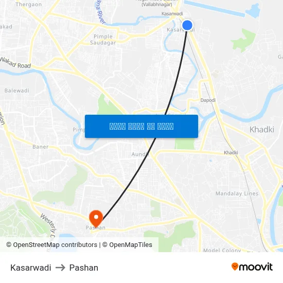 कसारवाड़ी to पाषाण map