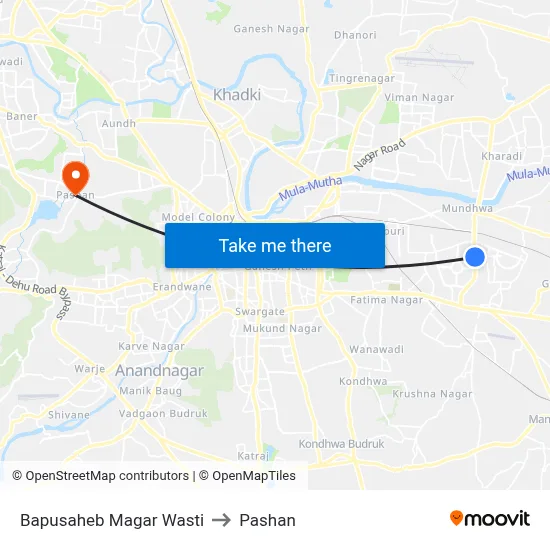 बापूसाहेब मगर वस्ती to पाषाण map