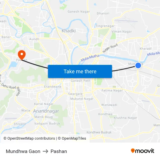 मुंढवा गाँव to पाषाण map