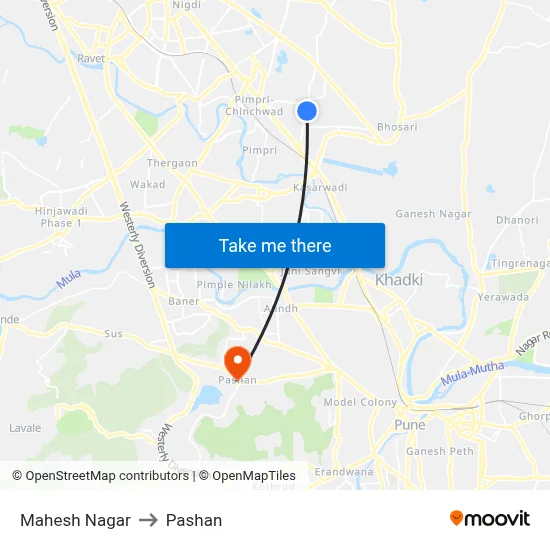 महेश नगर to पाषाण map