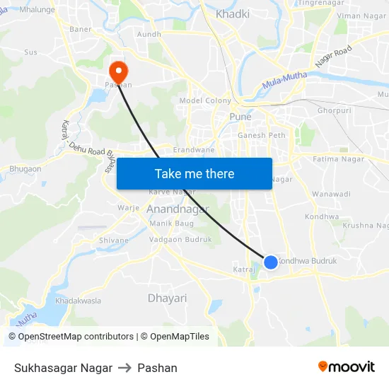 सुखसागर नगर to पाषाण map