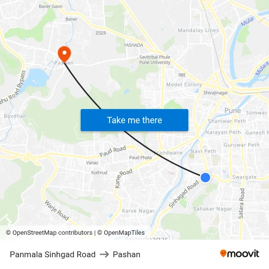 पणमाळा सिंहगड रोड to पाषाण map