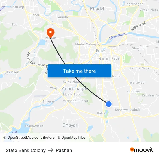 स्टेट बैंक कॉलोनी to पाषाण map