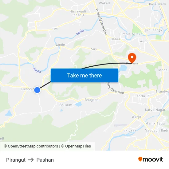Pirangut to Pashan map