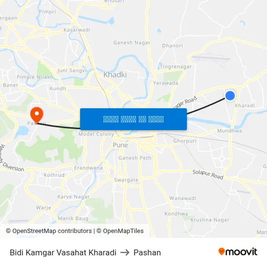 बीड़ी कामगार वसाहत खराड़ी to पाषाण map