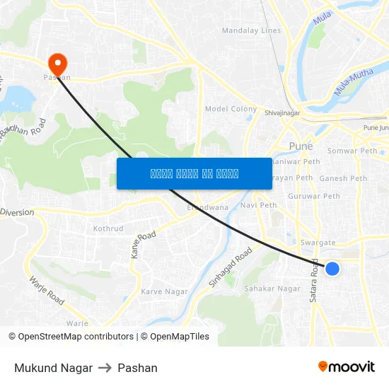 मुकुंद नगर to पाषाण map