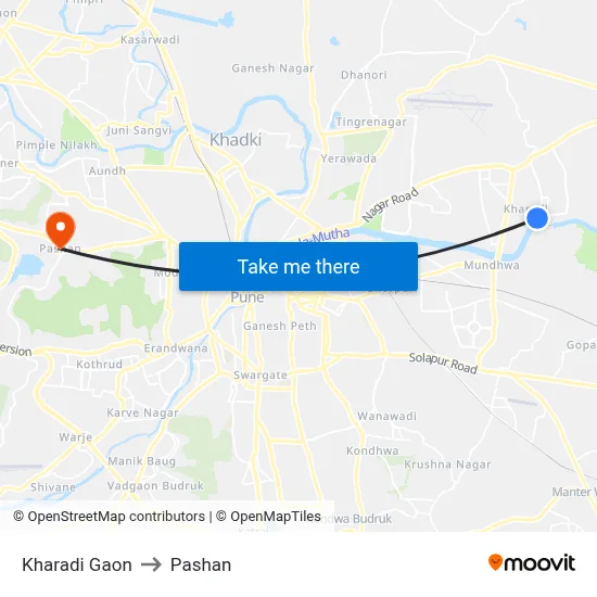 Kharadi Gaon to Pashan map