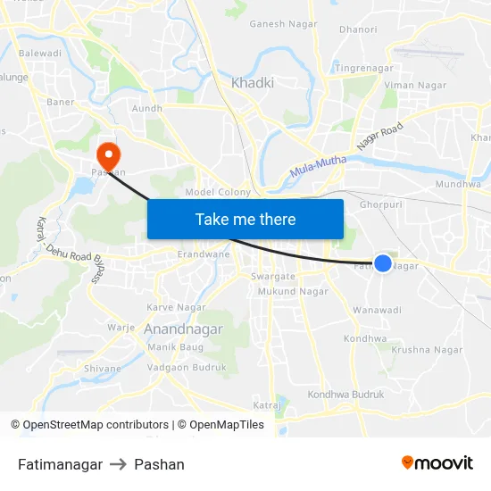 फातिमानगर to पाषाण map