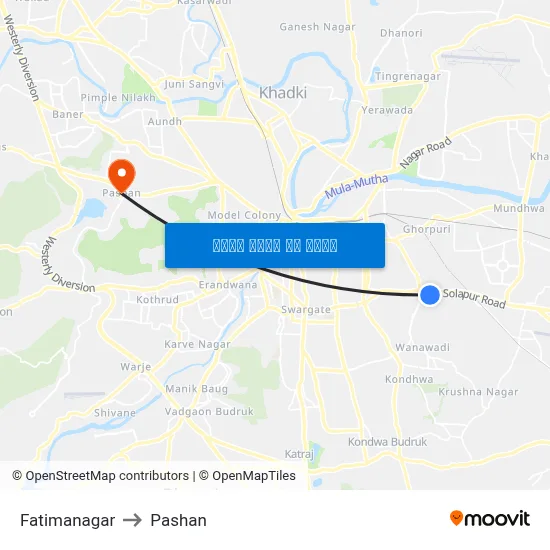 फातिमानगर to पाषाण map