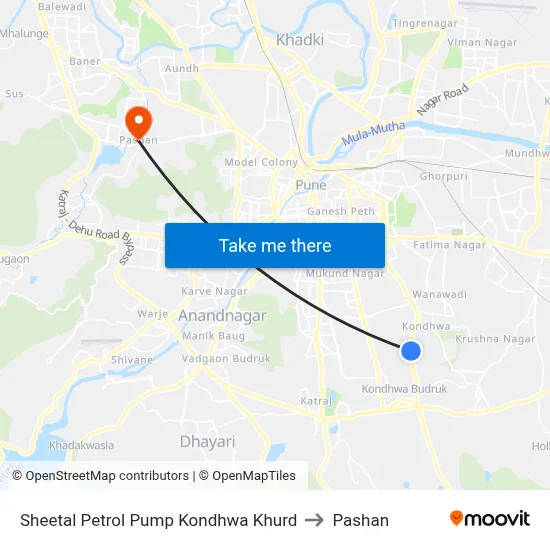 शीतल पेट्रोल पंप कोंढवा खुर्द to पाषाण map
