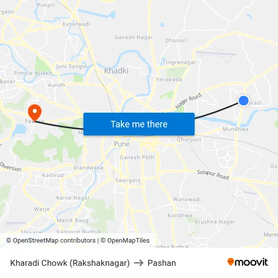 Kharadi Chowk (Rakshaknagar) to Pashan map