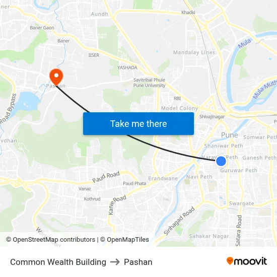कॉमन वेल्थ बिल्डिंग to पाषाण map