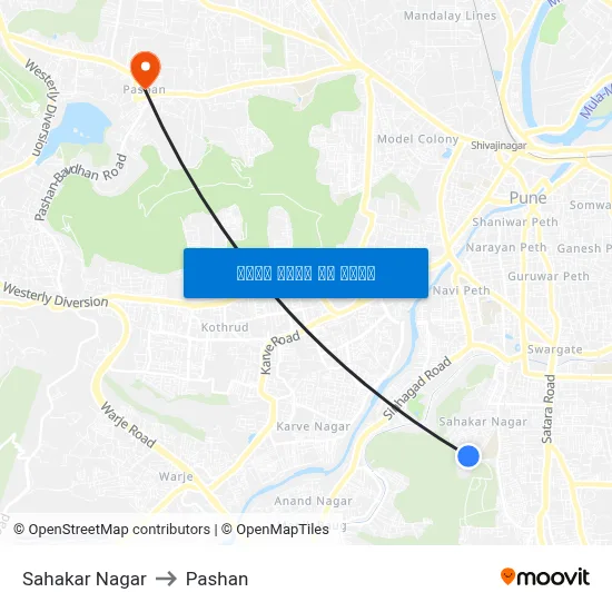 सहकार नगर to पाषाण map
