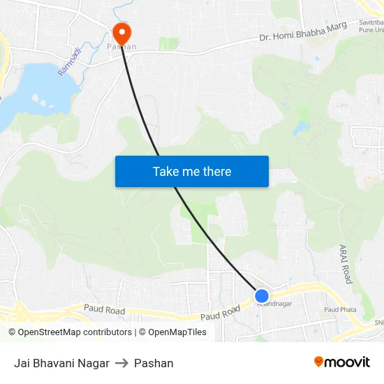 जय भवानी नगर to पाषाण map