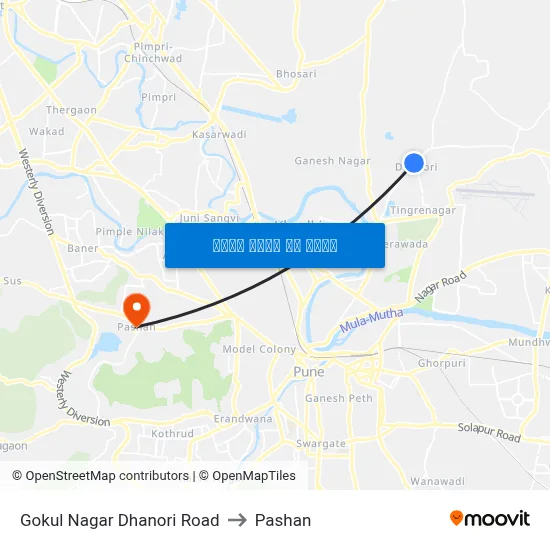 गोकुल नगर धानोरी रोड to पाषाण map