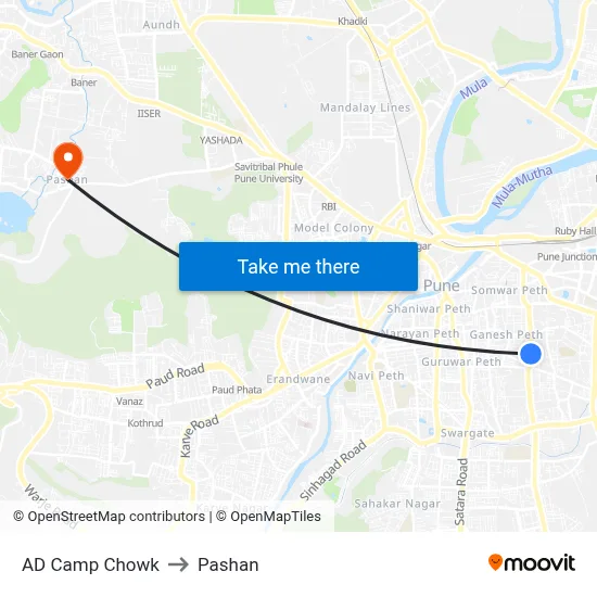 एडी कैंप चौक to पाषाण map