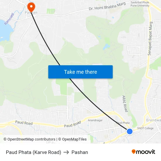 पौड फाटा (कर्वे रोड) to पाषाण map