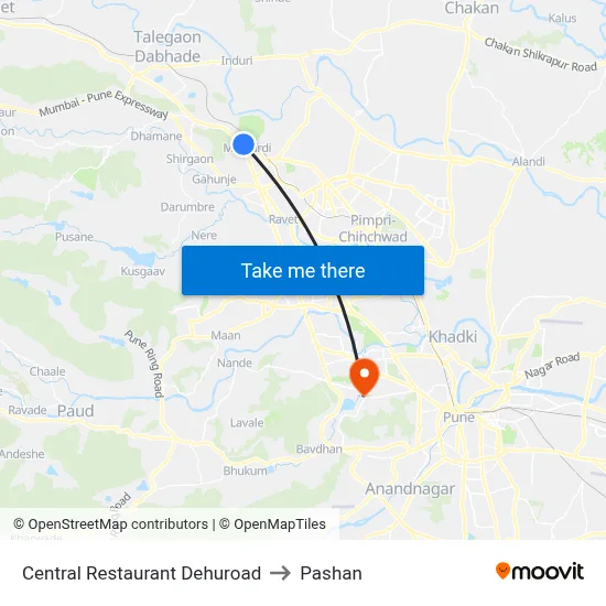 Central Restaurant Dehuroad to पाषाण map